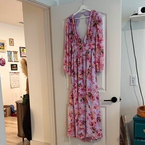SHEIN Pink Floral Long Sleeve Dress